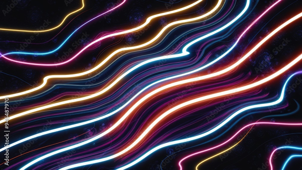 Poster vibrant abstract background with colorful wavy neon lines and fractal particles. dynamic design feat
