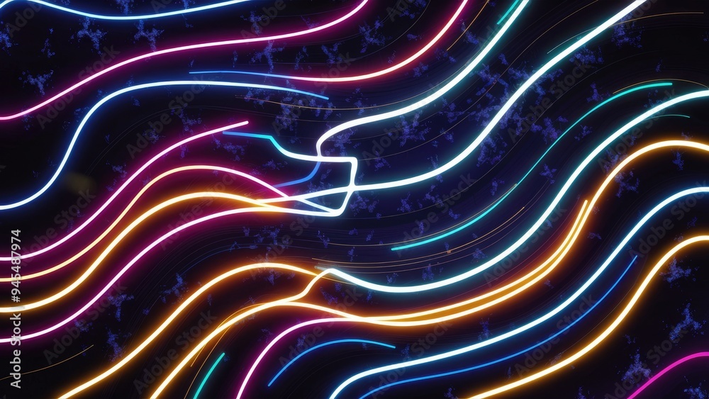 Poster vibrant abstract background with colorful wavy neon lines and fractal particles. dynamic design feat