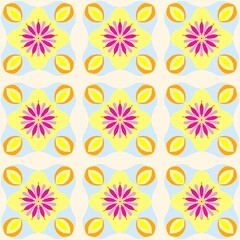 Floral Pattern Set of Pink and Yellow Daisy Blooms for Spring Decoration