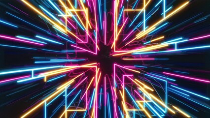 Vibrant Abstract Vertical Background Featuring Colorful Neon Lines with Radiant Glow