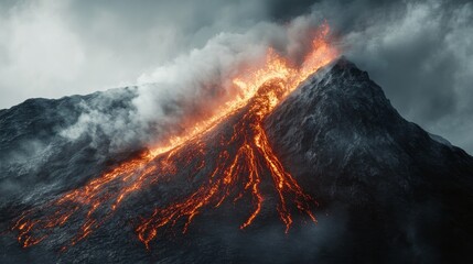 Eruption of a Volcano with Lava Flow.