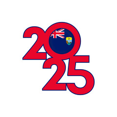 2025 banner with Saint Helena flag inside. Vector illustration.