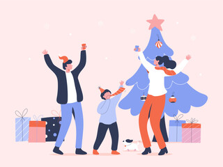 Family-dancing-and-celebrating-around-the-Christmas-tree