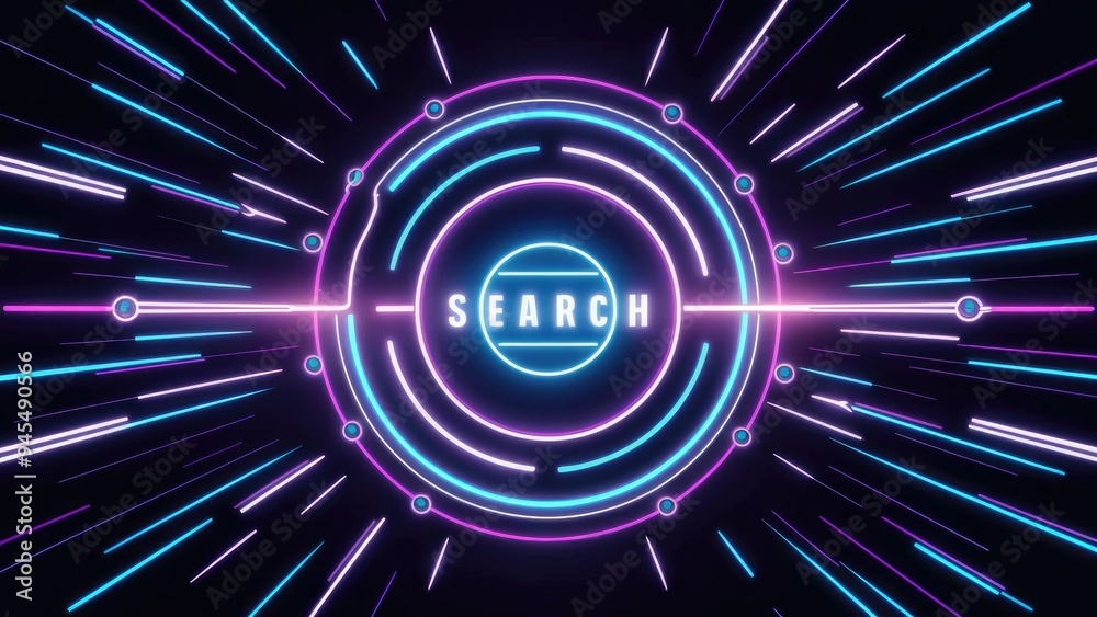 Poster vibrant abstract neon circle looping background. futuristic interface search process. concept of rad