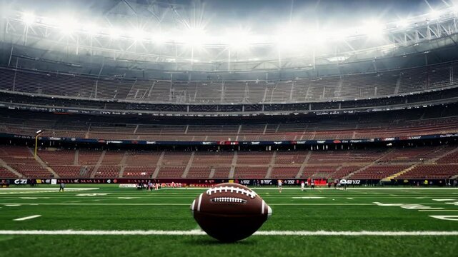Football game preparation at the stadium before the American kickoff in autumn
