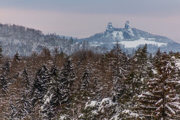Winter view Trosky castle in Cesky raj (Czech Paradise) region, Czech Republic