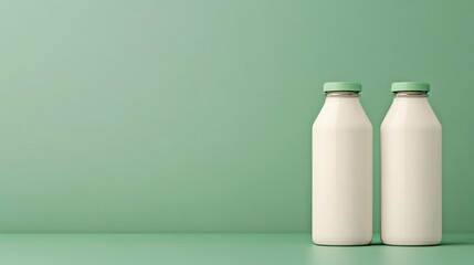 Milk Bottles Green Background.