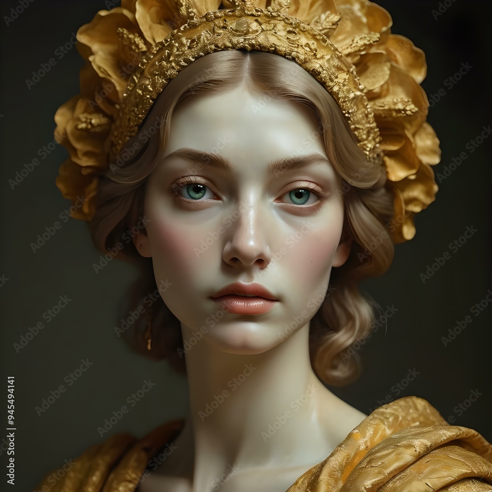 Wall mural portrait of a woman with golden makeup