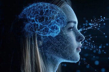 Futuristic Human Head with a 3D Neural Network Visualization Symbolizing Advanced Cognitive Processes Artificial Intelligence and Brain Machine Integration