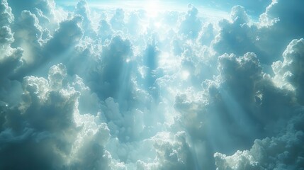 majestic cloud throne celestial light rays ethereal atmosphere divine symbolism heavenly vista