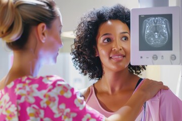 african-american woman getting a mammogram
