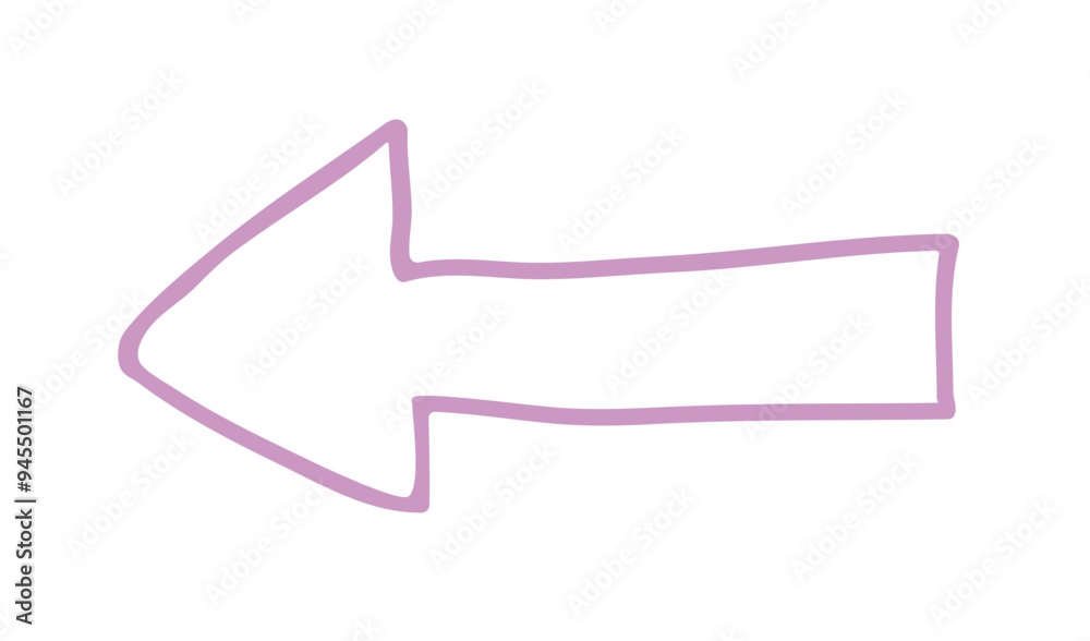 Poster arrow icon pointing left, simple doodle style. direction, navigation sign, outlined scribble kids dr