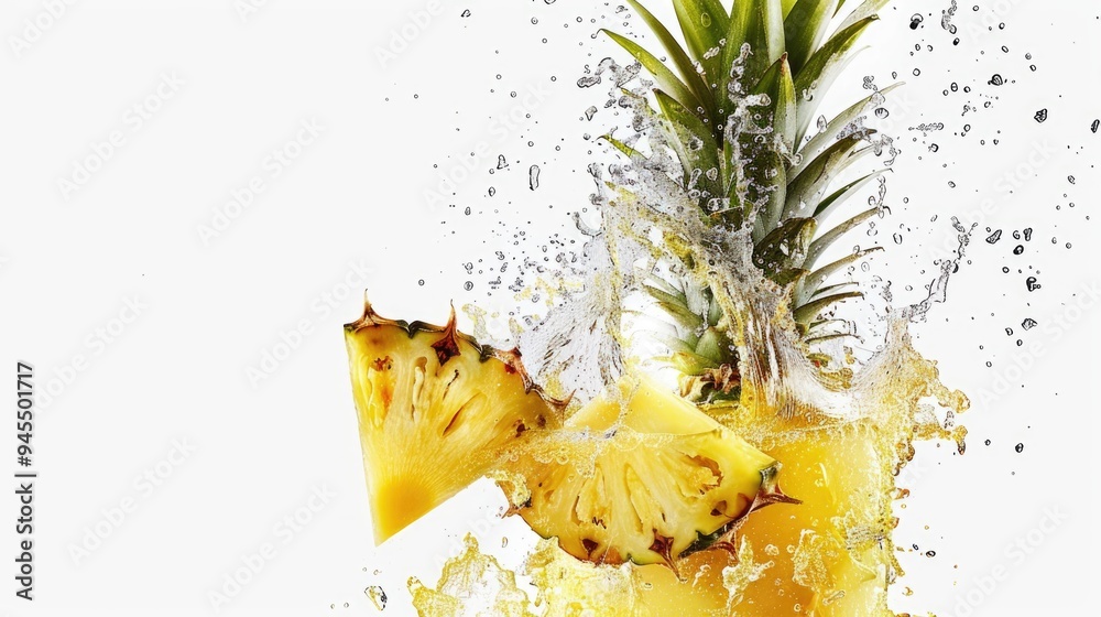 Poster a slice of pineapple falls into the water, capturing a moment of unexpected splash
