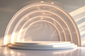 Obraz premium Round podium illuminated by spotlights. 3D render. White background.