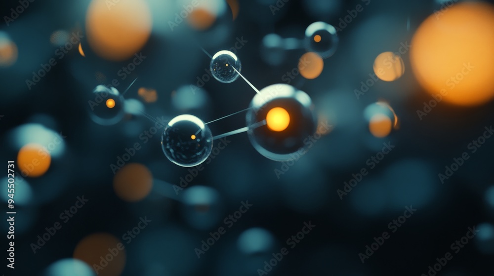 Leinwandbilder A futuristic molecular structure showcasing connected glowing nodes, symbolizing technological advancement and innovation in a visually compelling abstract form.