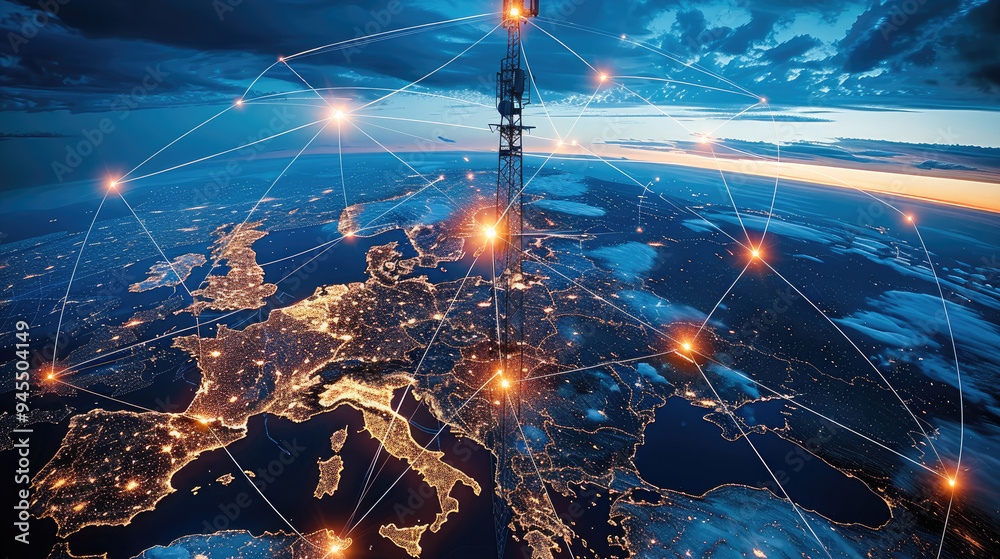 Aufkleber Communication coverage in telecommunication, focusing on global reach, signal strength, and coverage maps. Generative AI.
