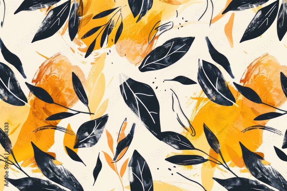 Poster A design featuring a repeating pattern of oranges and leaves on a white background, suitable for use in various contexts including branding and marketing materials