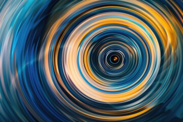 A vibrant circular pattern featuring swirling colors of blue and yellow