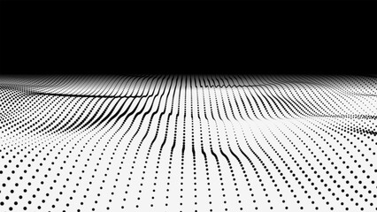 Abstract wave halftone black and white. Abstract dots wave seamless loop 3D motion graphics