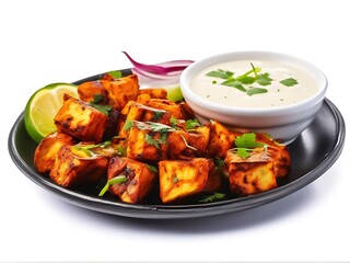 Paneer Tikka is popular appetizer made with cubes of paneer and veggies marinated with yogurt and spices