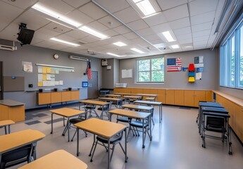 Empty Classroom with Desks
