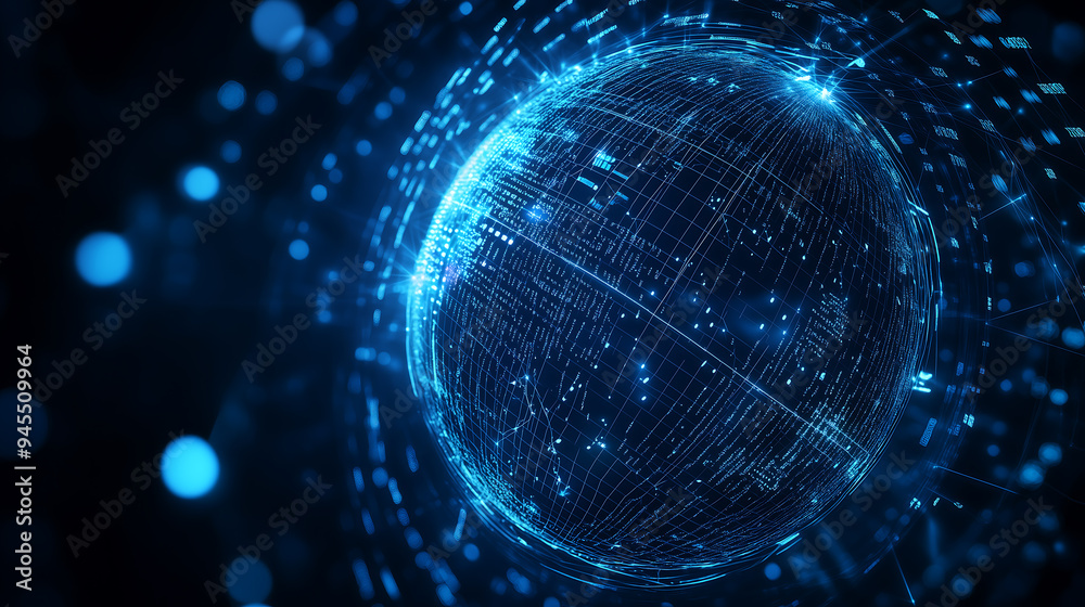 Poster futuristic digital globe with glowing data points and dynamic streams, symbolizing connectivity