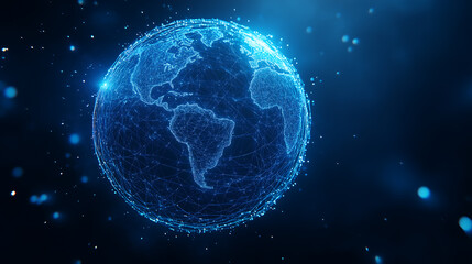 Futuristic digital globe with glowing network connections, symbolizing global connectivity