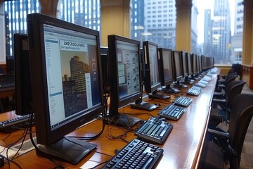 A Row of Computers in a Modern Office Setting