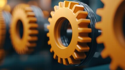 Close-up of gears and mechanical parts being assembled in a factory, intricate details and mechanical precision, mechanical assembly, engineering
