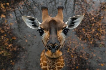 Fototapeta premium Close-up of a Giraffe's Face Looking Directly at the Camera