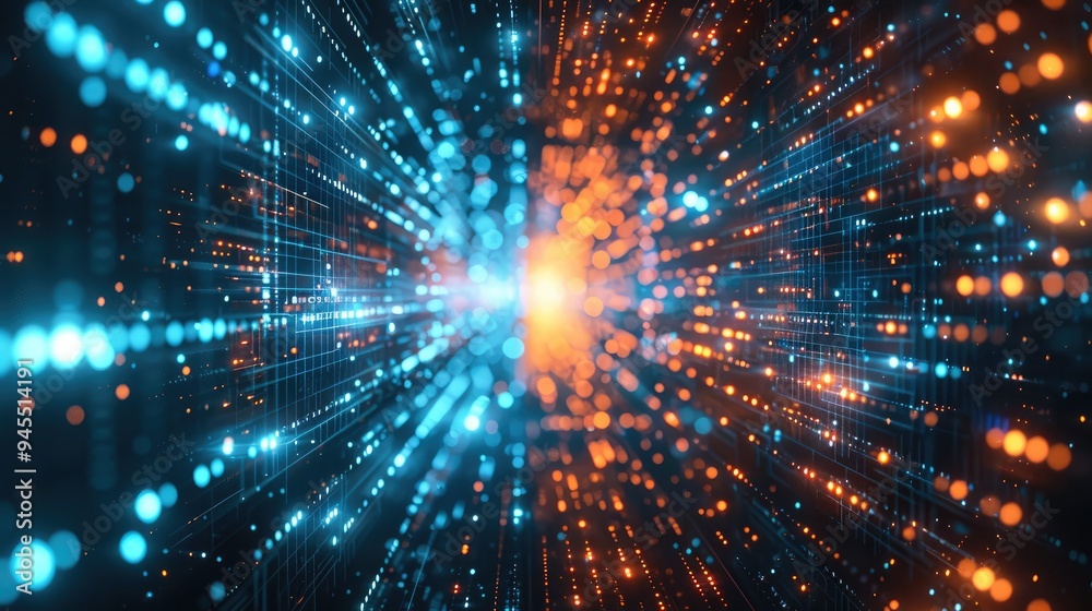 Aufkleber Digital telecommunication networks, highlighting data packets, binary code, and digital signals in motion. Generative AI.