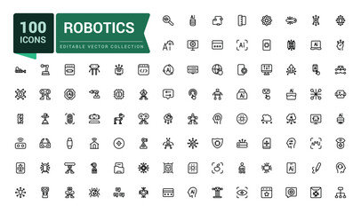 Robotics icon set. Ai technology icons for machine learning, digital AI technology. Pixel perfect, minimalistic web and UI icon. Outline icon collections.