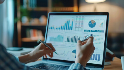 Analyzing Sales and Revenue Data with SEO Analytics Tools on a Laptop in a Modern Office Environment