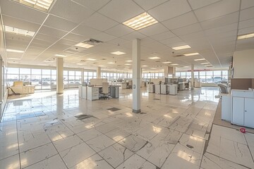 Empty Office Space Undergoing Construction With Cracked Tiles and Windows