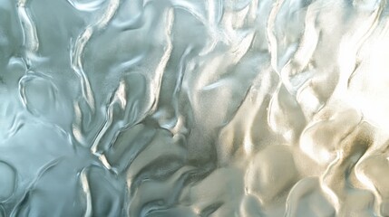 Obraz premium Close-up of a textured, metallic surface exhibiting gentle folds and waves, creating an abstract and fluid appearance, reflecting light in various soft hues.