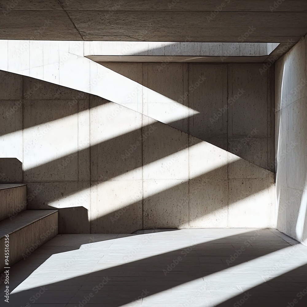 Leinwandbilder a striking image showcasing sharp shadows cast by a stairwell in a concrete structure, highlighting 