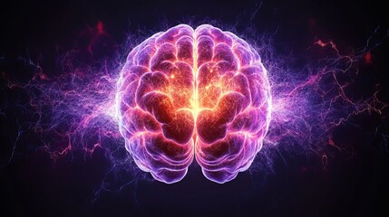 Fototapeta premium A vibrant brain image showing electric activity of thoughts