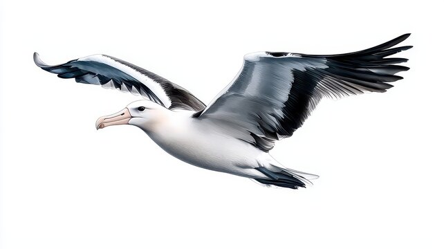 recommend clip art: A majestic albatross gliding through the sky, showcasing its large wings and graceful flight against a white background.