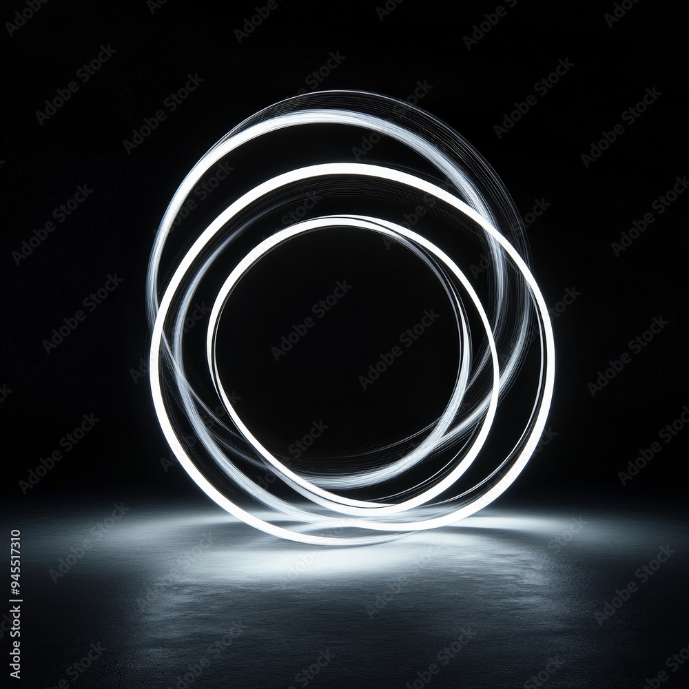 Aufkleber This image features swirling, luminous circles of light set against a dark background, creating an impression of motion and energy in a modern and abstract style.