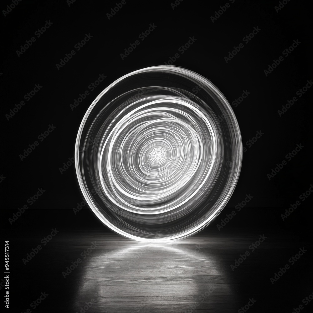 Poster a mesmerizing abstract photo showcasing hypnotic white spiraling light patterns against a dark backd