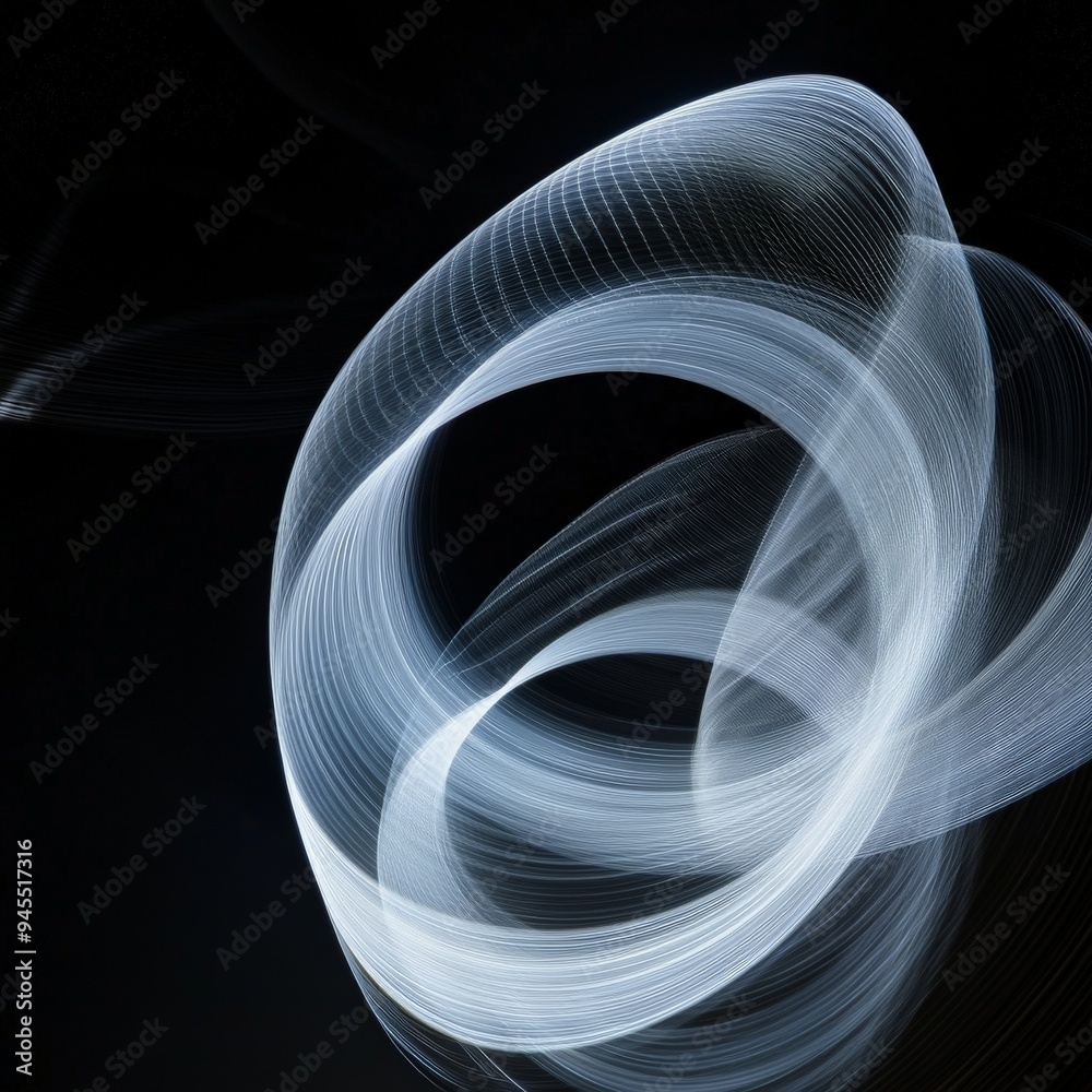 Leinwandbilder The image showcases delicate light trails creating complex loops and patterns against a dark backdrop, symbolizing intricate thoughts and endless possibilities in a modern style.