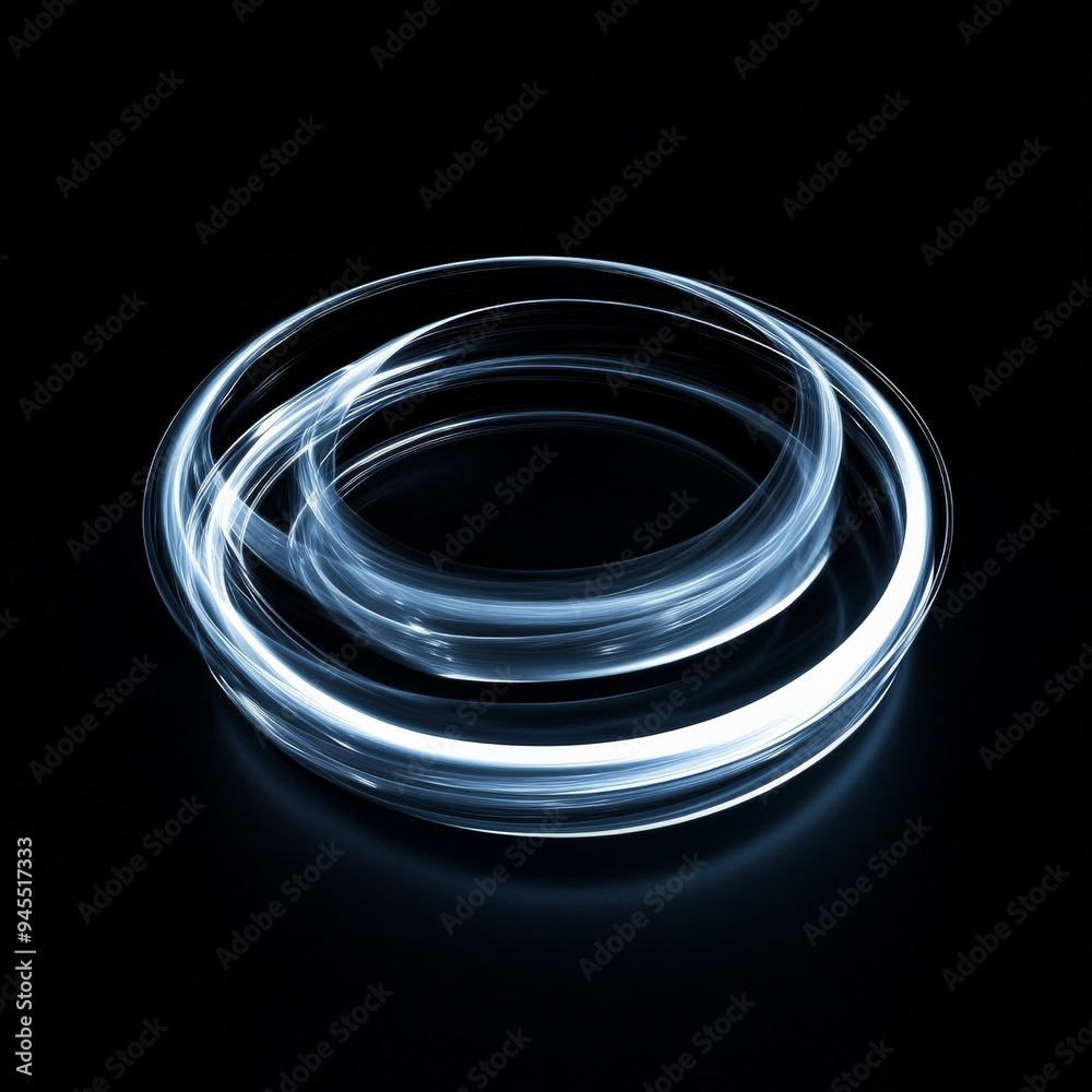 Poster This image captures smooth, flowing circular light patterns against a dark background, representing elegance, sophistication, and seamless continuity in a contemporary style.