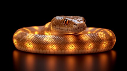 Fototapeta premium Glowing orange snake coils gracefully on a reflective surface at night