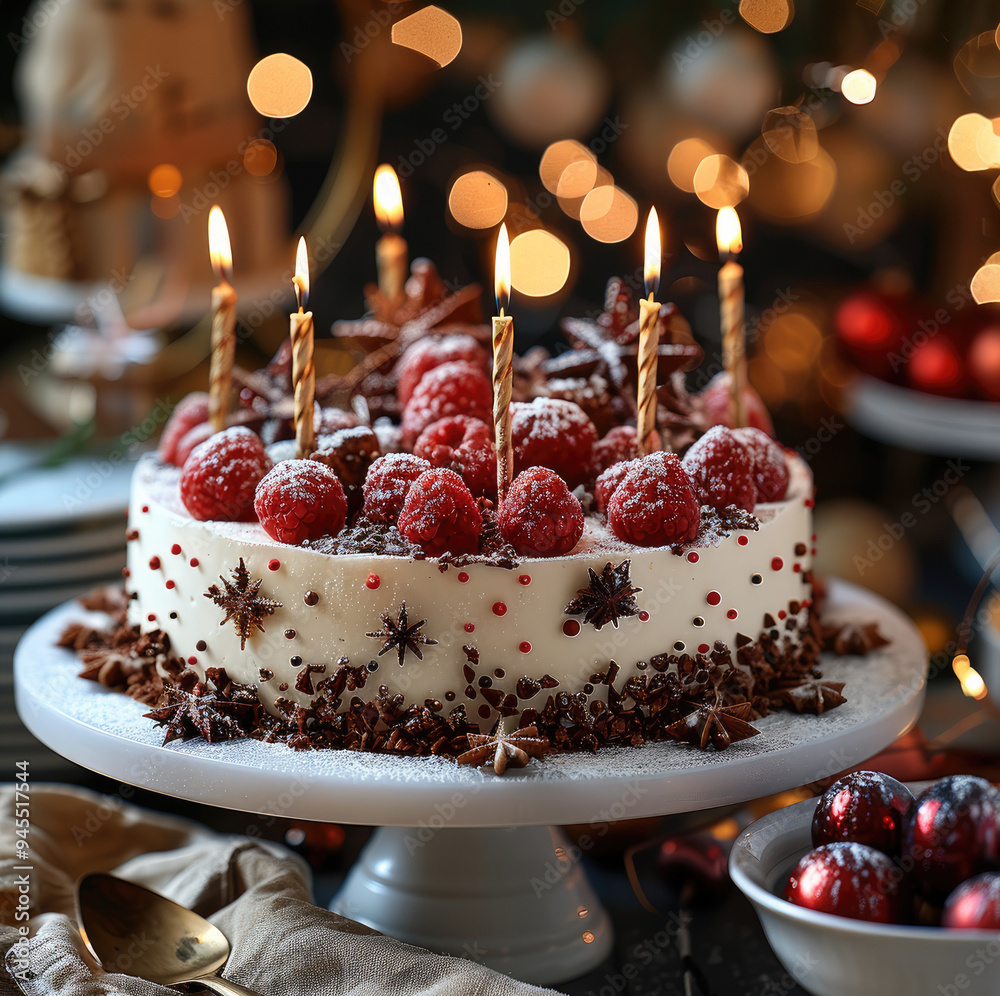 Poster new year background, a new year cake on the table. generative ai.