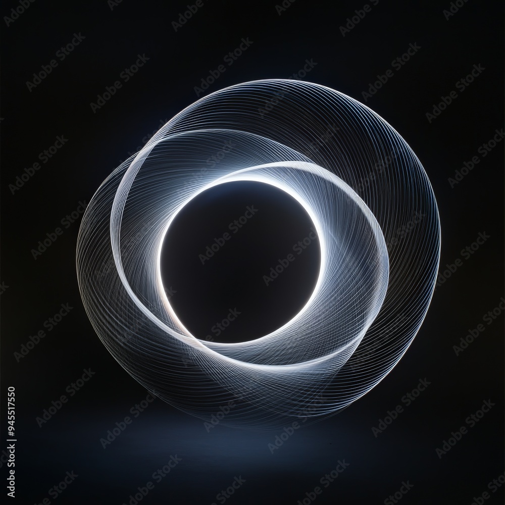 Poster A mesmerizing circular light pattern created with fine, precise lines of light, forming an intricate, glowing design against a stark dark background, evoking mystery and elegance.