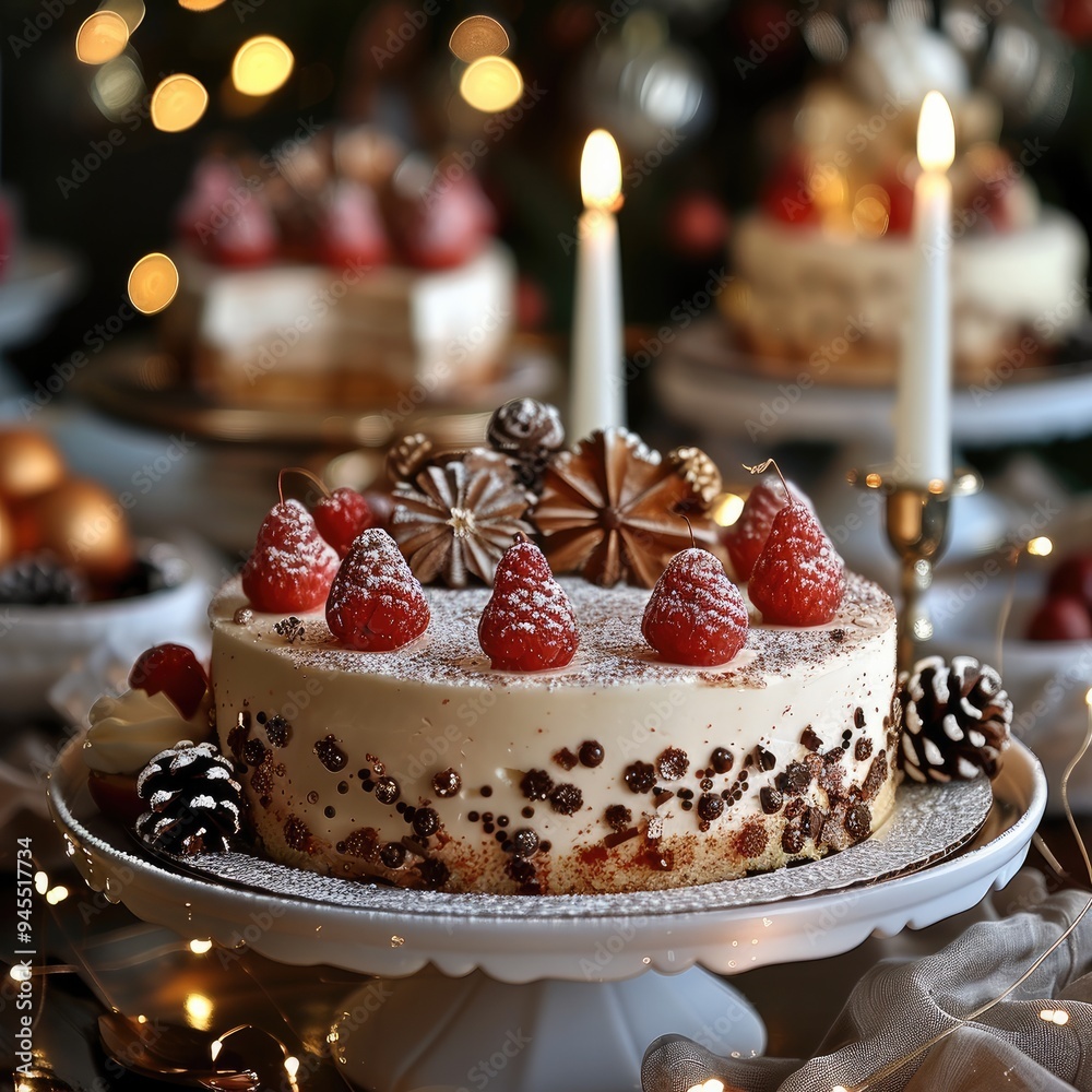 Poster new year background, a new year cake on the table. generative ai.