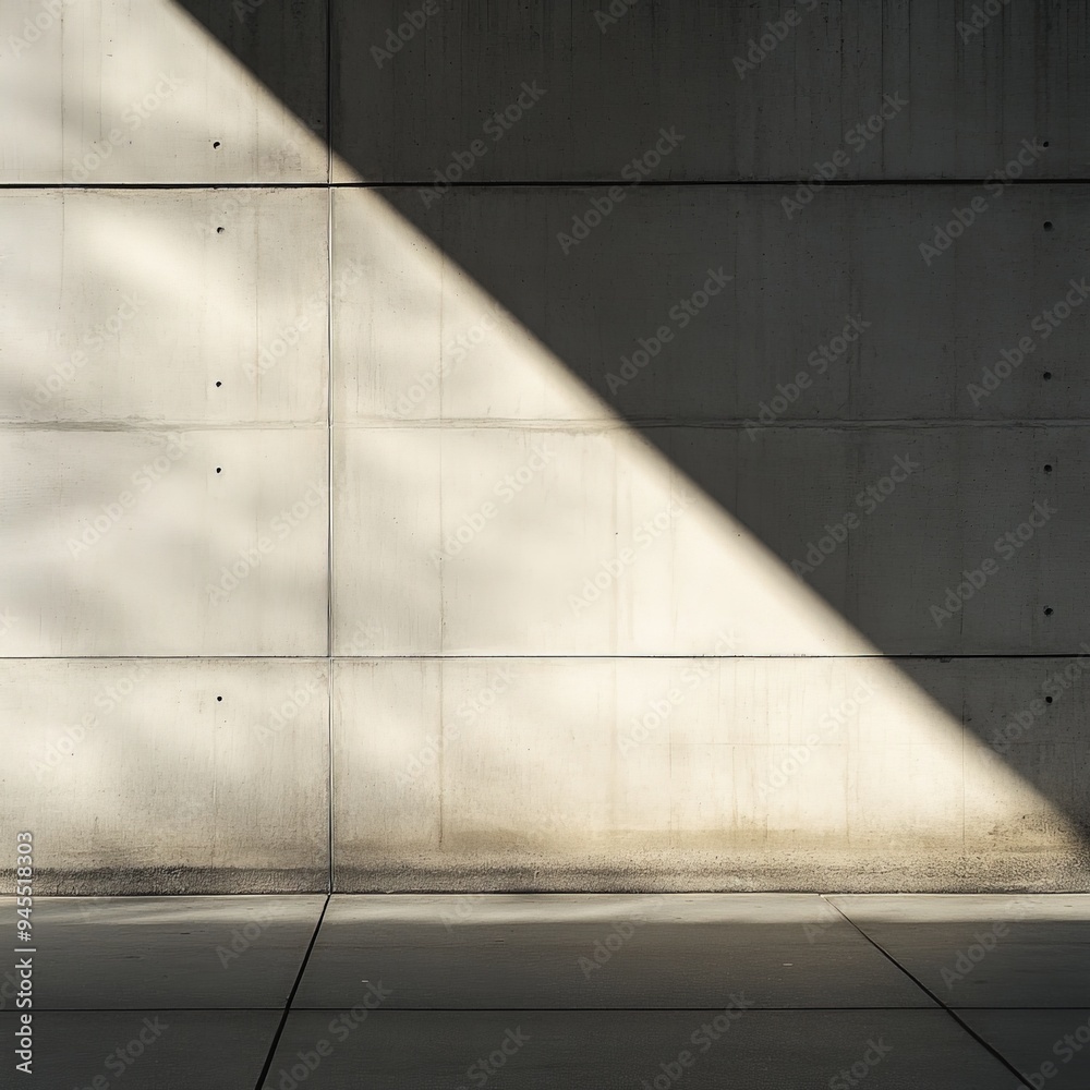 Aufkleber Contemporary image of a concrete wall characterized by sharp lines and light shadows, delivering a modern aesthetic and highlighting the clean, minimalistic approach to architecture.