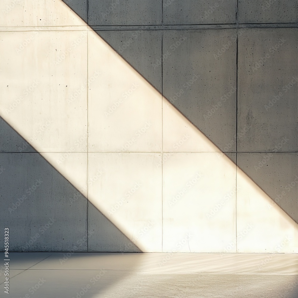 Aufkleber a minimalist concrete wall illuminated by slanting sunlight, creating a striking contrast of light a