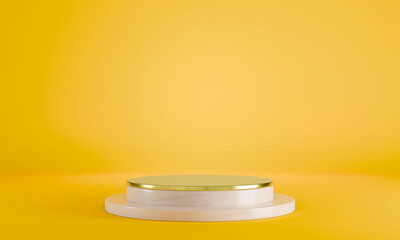 Podium Product display stand production business yellow color  background  3d rendering