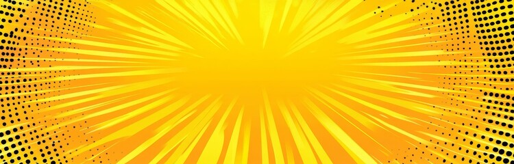 Obraz premium Yellow pop art background with halftone dots and rays of light.